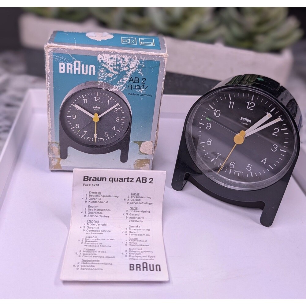 Vtg 1980s Braun AB2 Alarm Clock Dieter Rams 4761 Germany Box Manual Tested Work